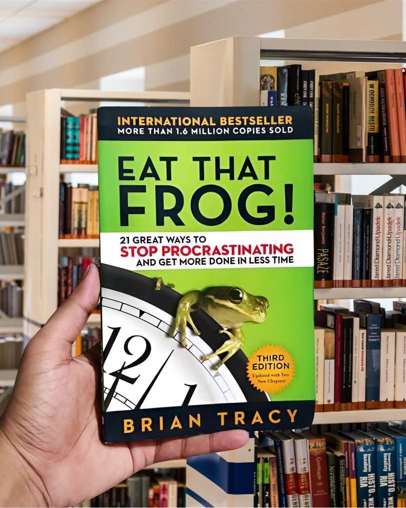 Cover of the book "Eat That Frog!" by Brian Tracy, featuring a green frog illustration and bold title text.