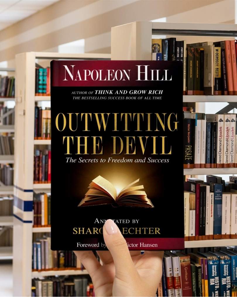 Cover of 'Outwitting the Devil' by Napoleon Hill, featuring a dark, stormy background with bold white and red typography.