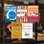 Bundle of five bestselling entrepreneurship books including "The Lean Startup," "Zero to One," "The 4-Hour Workweek," "Start With Why," and "Your Next Five Moves" — ideal for new or scaling business founders.