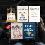 Bundle of five powerful mindset and resilience books including "Can’t Hurt Me," "The Obstacle Is the Way," "Ego Is the Enemy," "Discipline Is Destiny," and "12 Rules for Life" — for building grit, discipline, and mental strength.