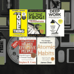 Bundle of five top productivity books including "Atomic Habits," "Deep Work," "The One Thing," "Eat That Frog," and "The 7 Habits of Highly Effective People" — perfect for maximizing focus and efficiency.