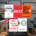 Bundle of five bestselling personal development books including "The Subtle Art of Not Giving a Fck," "Mindset," "Good to Great," "Essentialism," and "Who Moved My Cheese?" — for self-mastery and intentional living.*